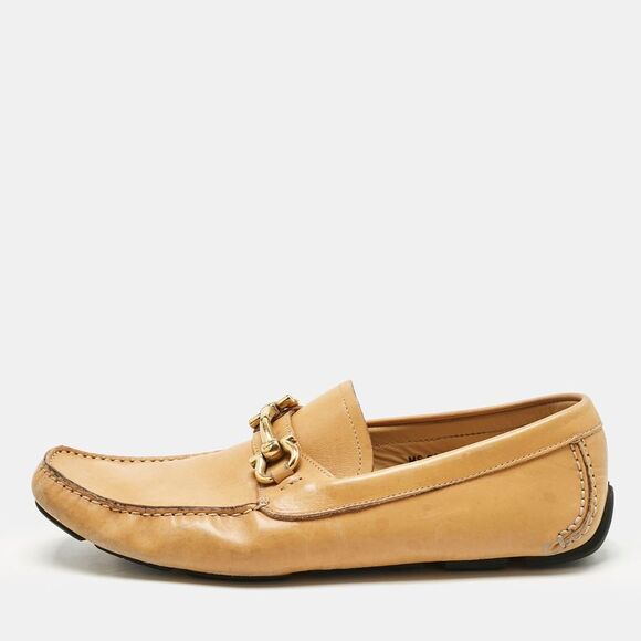 Salvatore Ferragamo Tan Leather Parigi Gancini Driver Loafers Size 43.5